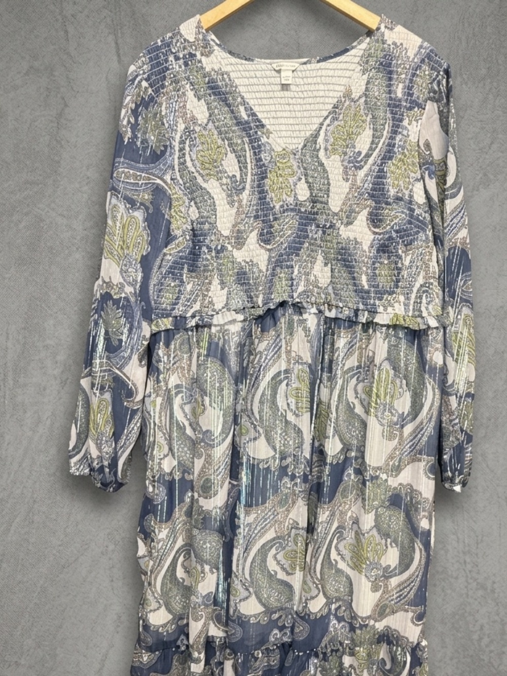 Cato Metallic Paisley Smocked Midi Dress Womens 22/24W Tiered Metallic Shimmer